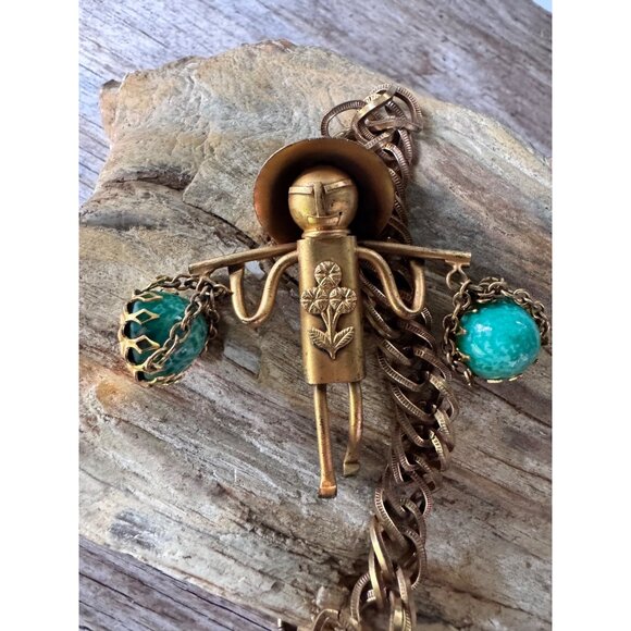 Vintage Brass and Peking Glass Bracelet Water Carrier Germany 7 1/2" Mid Century - Picture 5 of 5